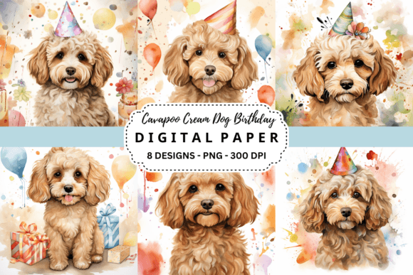 Celebrate with Cavapoo Cream Dog Birthday Backgrounds