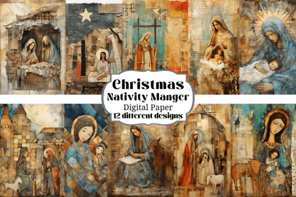Christmas Nativity Manger Backgrounds for Digital Crafts