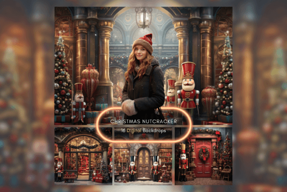 Christmas Nutcracker Digital Backgrounds: Festive Design Assets