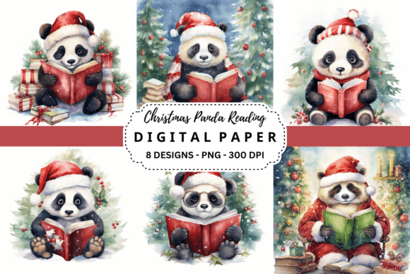 Christmas Panda Reading Backgrounds for Festive Design
