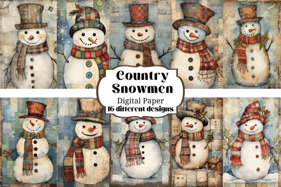 Country Snowmen Junk Journal Backgrounds: A Creative Asset