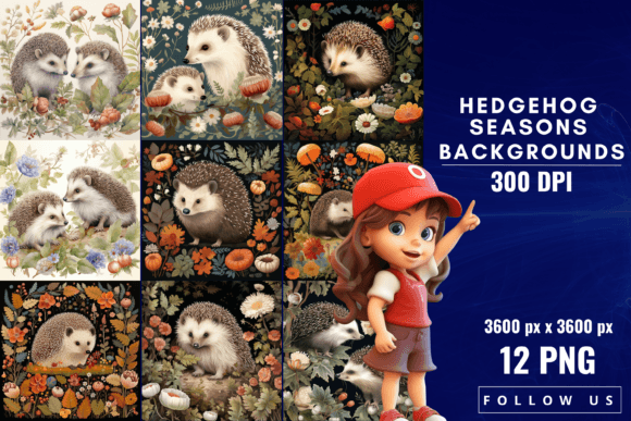 Hedgehog Seasons Backgrounds: A Year-Round Design Asset