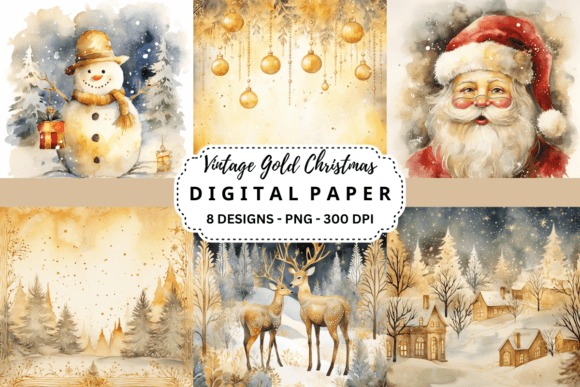 Vintage Gold Christmas Backgrounds for Your Holiday Projects