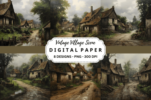 Vintage Village Scene Backgrounds: Nostalgic Design Assets