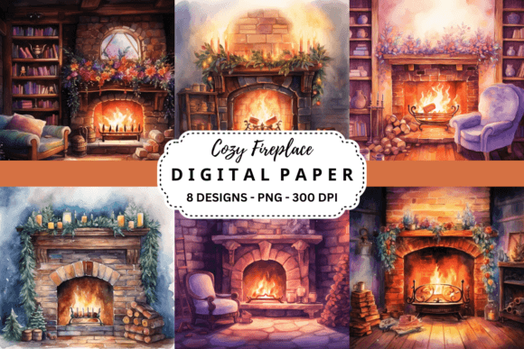 Warmth and Character: Designing with Watercolor Cozy Fireplace Backgrounds
