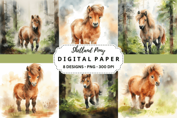 Watercolor Shetland Pony Backgrounds: A Designer's Whimsical Asset